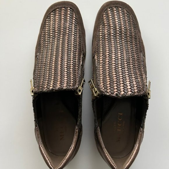 Sesto Meucci Suede Woven Leather Double Zip Fashion Sneaker Size 8.5N - Picture 2 of 5